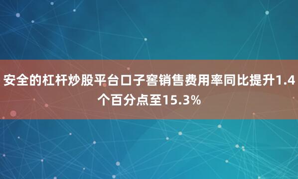 安全的杠杆炒股平台口子窖销售费用率同比提升1.4个百分点至15.3%