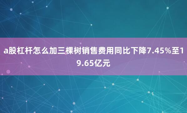 a股杠杆怎么加三棵树销售费用同比下降7.45%至19.65亿元
